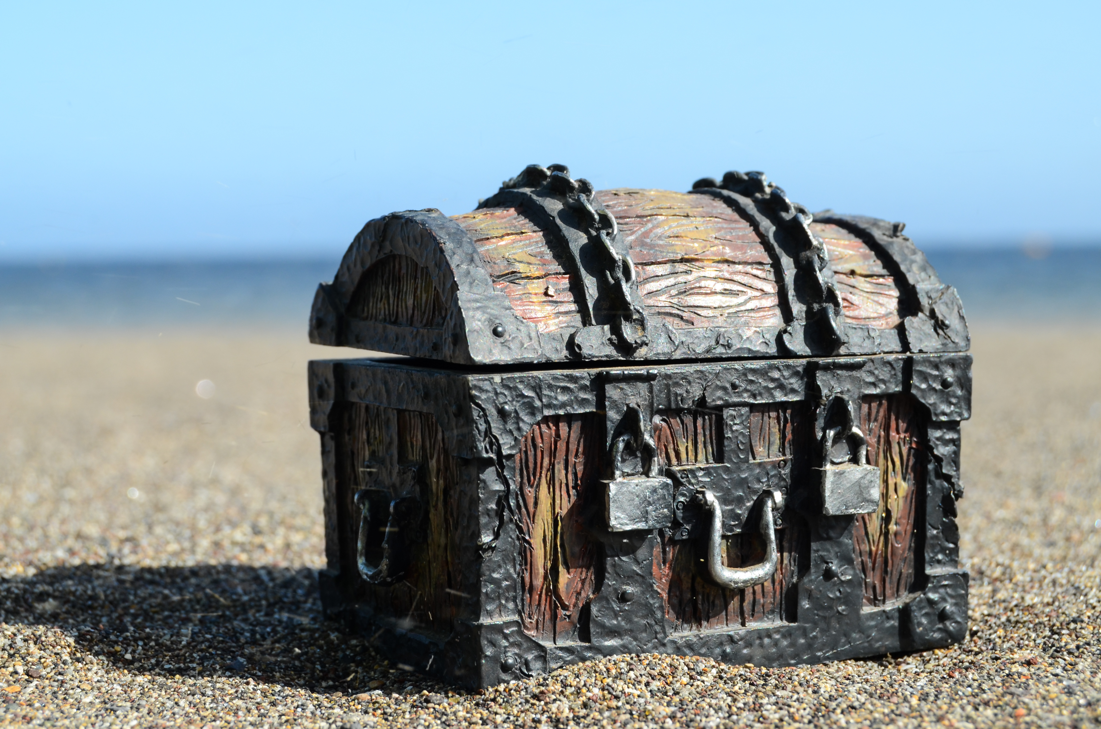 An old wooden chest on a beach