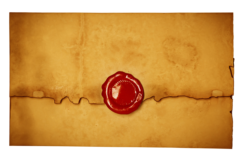 An old envelope with a red wax seal